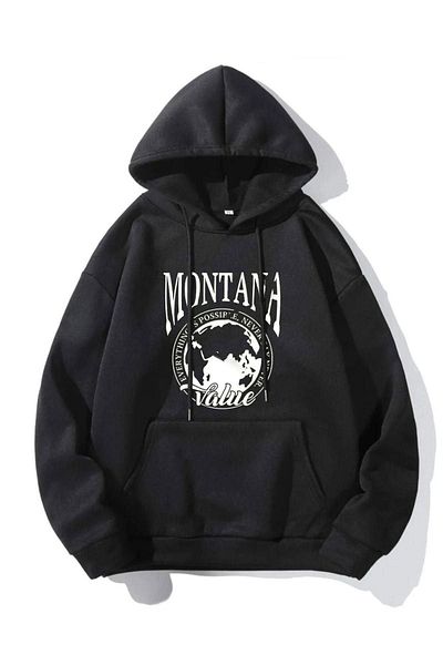 DUBU BUTİK Montana Value Sweatshirt - Black Printed Oversize Hoodie