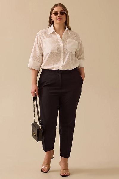 Gala-Xi Galaxi Women's Large Size Drawstring Waist Double Leg Trousers 4027 Black