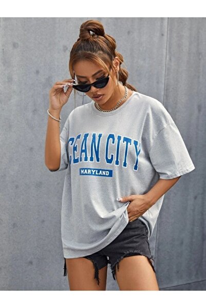 DUBU BUTİK Grimelange Oversize Ocean City Printed T-shirt - Oversize Printed