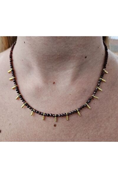 Tasarım G&A Jewels - Doğal Garnet Taşlı Kolye - 925 Ayar Gümüş ve Altın Kapla...