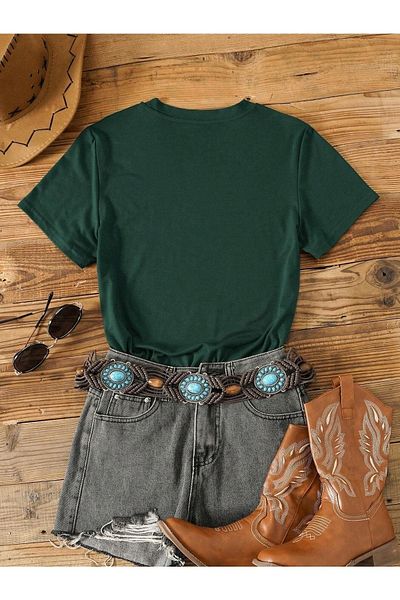 DUBU BUTİK Bone Head T-shirt - Green Oversize Printed Crew Neck