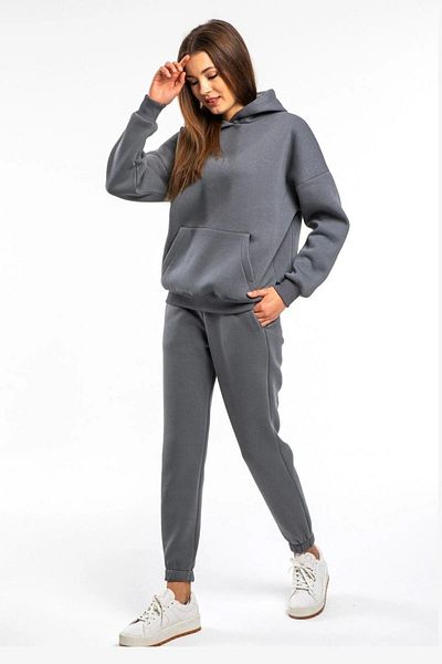 DUBU BUTİK Απλό Basic Σετ Φούτερ Jogger - Smoked Oversize Raised Hooded
