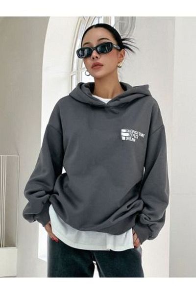 DUBU BUTİK Φούτερ Effect - Smoked Printed Oversize Hooded