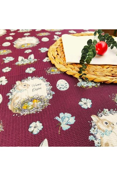Kotonia Home fata de masa, Paste, 100% bumbac, stofa gofrata, violet, 160x160 cm