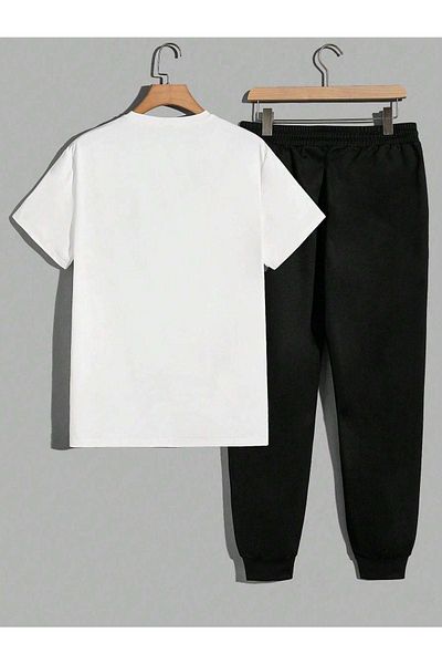 DUBU BUTİK White T-Shirt, Black Sweatpants, Joggers and Oversize Cyclist Neighbor Set