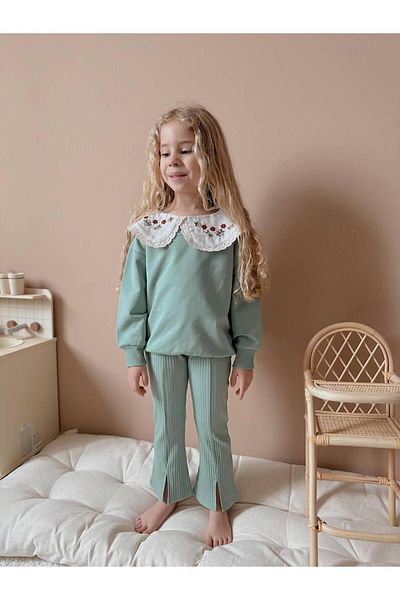 YİGİT BUTİK Yigit Boutique Shirt Collar Girl's Bottom Top Set