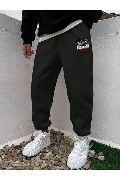 Sweetline 23 Chicago Sweatpants Jogger - Μαύρο εμπριμέ λαστιχένιο πόδι ψηλόμεσο