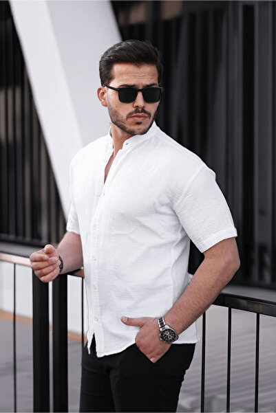 Valiberta Hakim Yaka Müslin Kumaş Kısa Kol Gömlek - Beyaz