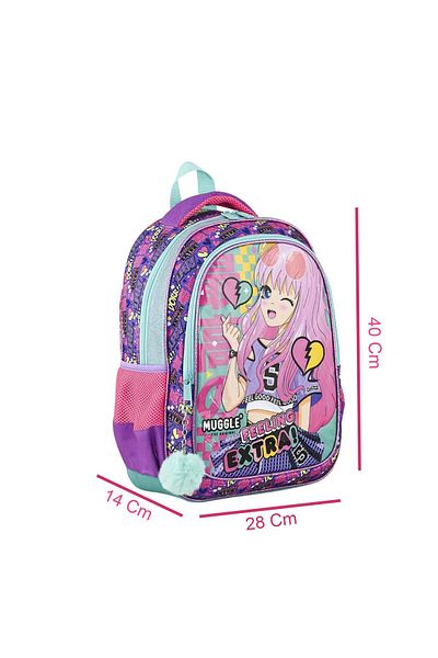 MUGGLE 2 Compartment Anime School Backpack Turquoise (Mu-9057)