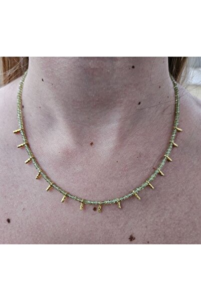 Tasarım G&a Jewels - Doğal Taşlı Peridot Boncuklu Kolye - Zarif 925 Ayar Gümü...