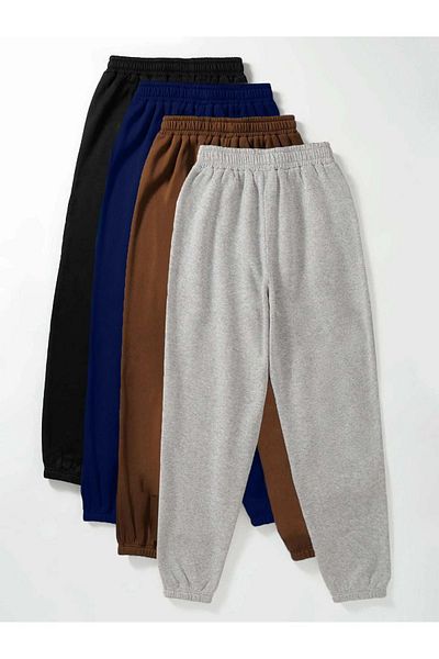 Sweetline 4 τεμάχια Basic Solid Sweatpants Jogger - Μαύρο Navy Blue Brown Grey Rubber Πόδι ψηλόμεσο