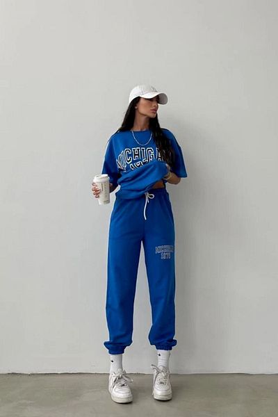 DUBU BUTİK Σετ φόρμας Jogger Oversize Michigan - Μπλε, Crew Neck