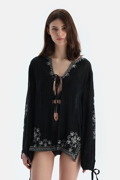 Dagi Black Long Sleeve Front Tie Shirt