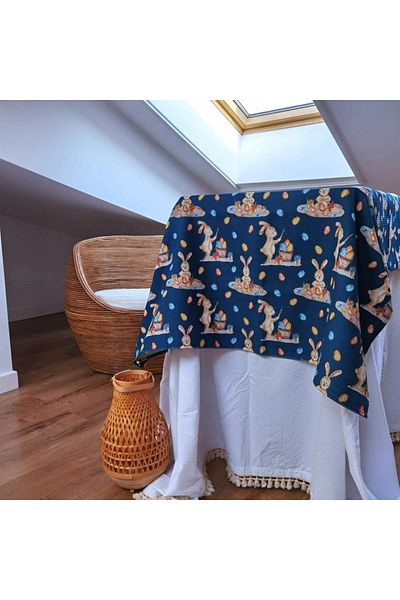 Kotonia Home Față de masă, Paște, 100% bumbac, material embosat, Acvamarin 1, 160x160 cm