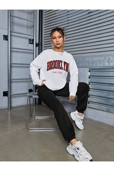 DUBU BUTİK Brooklyn New York καλοκαίρι, λευκό φούτερ και μαύρο σετ φούτερ Jogger