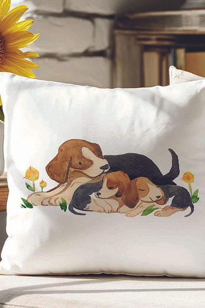 qoeuyl boutique Cute Dog Friends Printed Gift Fiber Satin Decorative Pillow