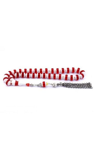 Midyat Gümüş Dünyası Red White Globe Cut Powder Amber Prayer Beads