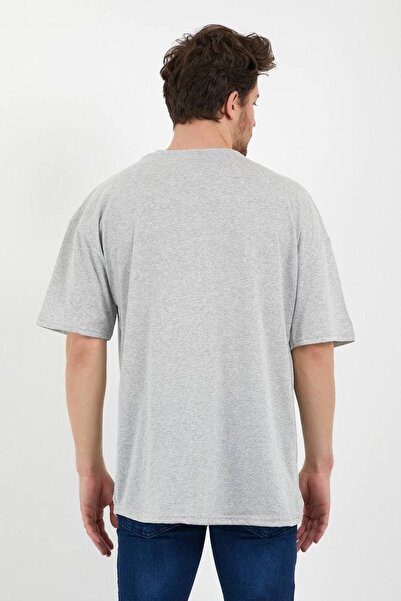 DUBU BUTİK Basic Plain 2-Piece Multi Combination T-shirt - Gray Oversize Crew Neck