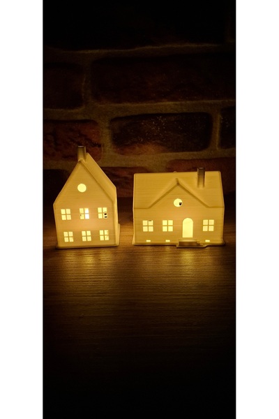 DRECCEX Kış Evi Dekoratif Işıklı Ev Tealight Led Mumlu Gece Lambası 2 Adet Pi...