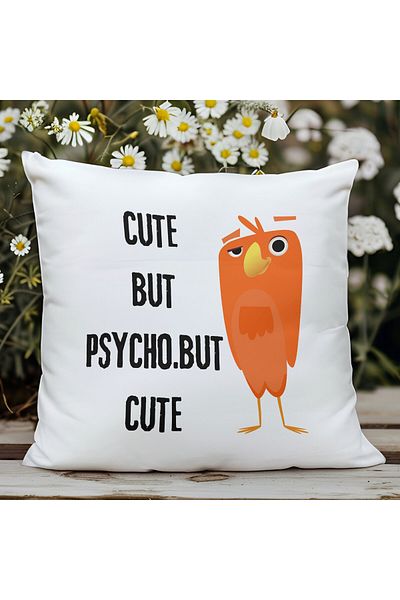 qoeuyl boutique Cute but Psycho but Cute Printed Funny Gift Fiber Satin Decorative Pillow