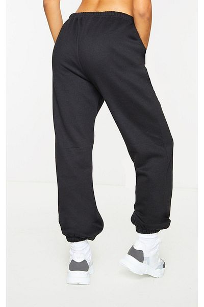 Sweetline Basic Straight Sweatpants Jogger - Μαύρο λαστιχένιο πόδι ψηλόμεσο