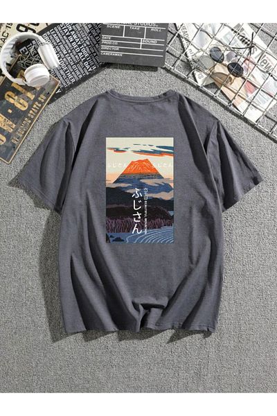 VBSVİBES Tricou unisex afumat supradimensionat cu imprimeu Fuji Sanjō