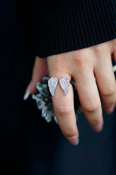 TREND COLLECTİON Zircon Stone Angel Wing Adjustable Silver Women's Ring