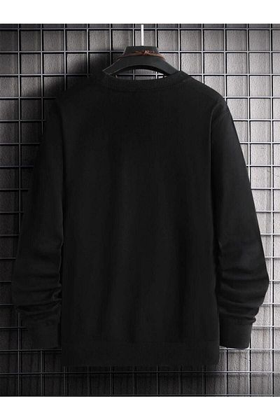 DUBU BUTİK Chinese Sweatshirt - Black Printed Oversize Crew Neck