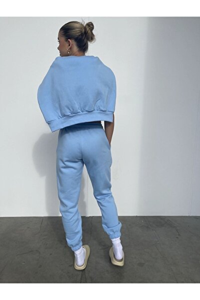 DUBU BUTİK Σετ φόρμας Ellore Australia Φούτερ Jogger - Baby Blue Printed Oversize Raster Hooded