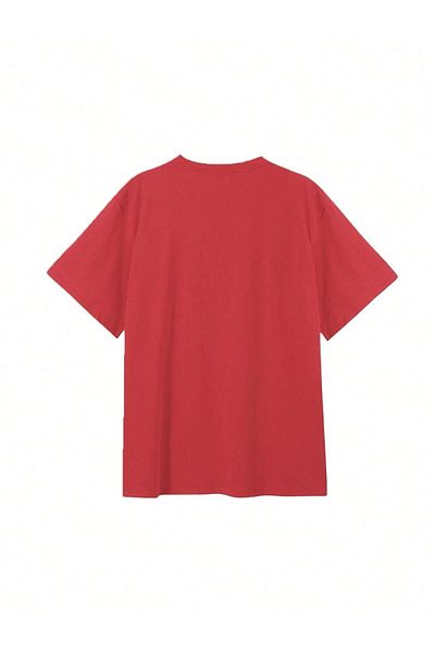 DUBU BUTİK Kable T-shirt - Red Oversize Printed Crew Neck