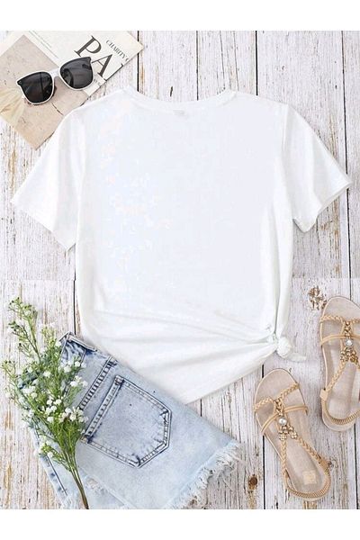DUBU BUTİK Μπλουζάκι Pregnant Gebe Mama Heart Printed - White Crew Neck Oversize T-shirt