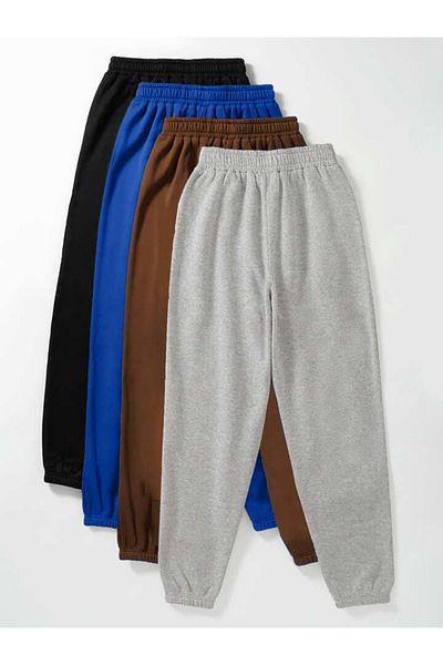 DUBU BUTİK Elastické 4-dielne tepláky Jogger s vysokým pásom - Black Sax Modrá Hnedá Sivá