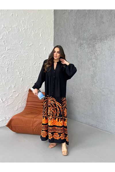 PREMİER VİE Hijab New Season Black Orange Summer Viscose Dress
