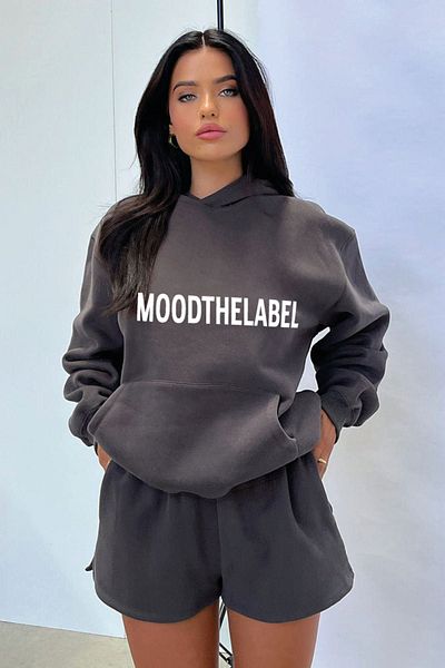 DUBU BUTİK Φούτερ Mood The Label - Smoked Printed Oversize Χοντρή χειμερινή κουκούλα