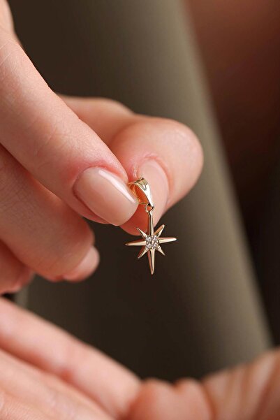 Bayar Gold 14 Ayar Altın Mini Beyaz Kuzey Yıldızı Kolye Ucu