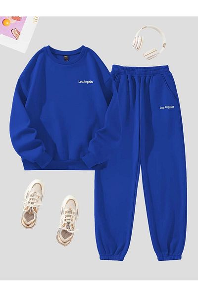 VBSVİBES طقم بدلة رياضية من Sax Blue CREW NECK من الأسفل إلى الأعلى LOS ANGLES