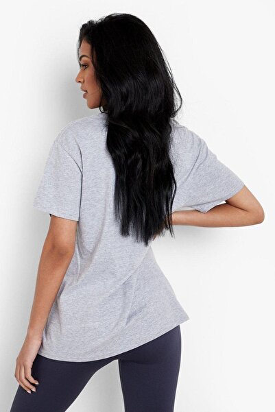 DUBU BUTİK Γκρι Oversize New York T-shirt - Oversize Printed