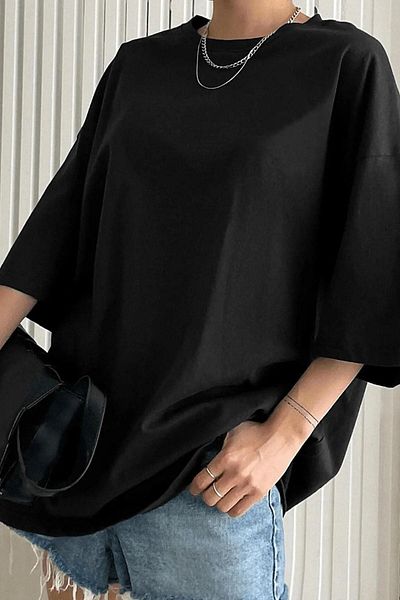 DUBU BUTİK Γυναικείο μπλουζάκι Basic Basic απλό Unprinted Oversize Salas Boyfriend