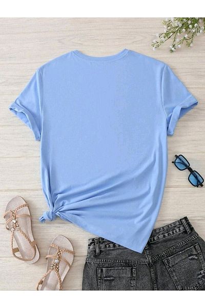 DUBU BUTİK Μπλουζάκι Pregnant Gebe Baby Zipper Printed - Baby Blue Crew Neck Oversize T-shirt