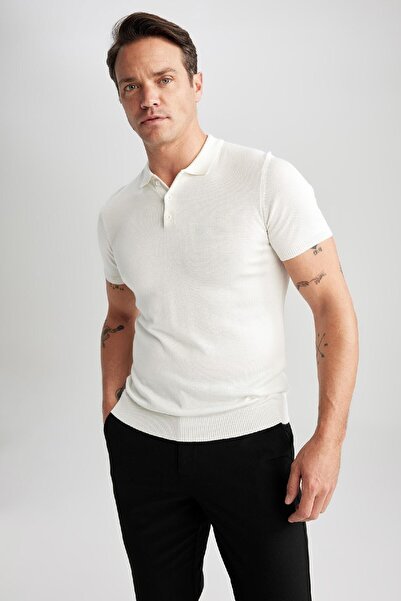 DeFacto Μπλουζάκι πόλο με κοντό μανίκι με λεπτή εφαρμογή, μονόχρωμο πλεκτό Y5369az23sm
