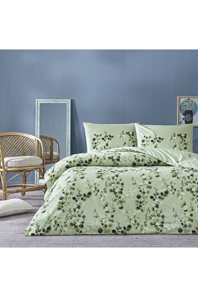 Taç Double bed linen 100% cotton ranforce, leaf design, Taç, Leif Verde