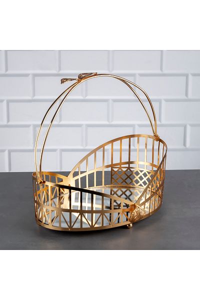 ZETT Gold Metal Jardiner - Filigree Single Tier Basket and Fruit Bowl Chocolate Bowl Mirror