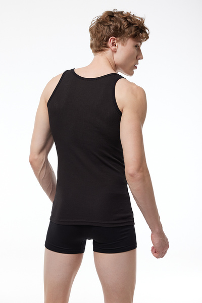 Malabadi Men's 2-Pack Black White 100% Cotton Summer Mesh Undershirt 2m081