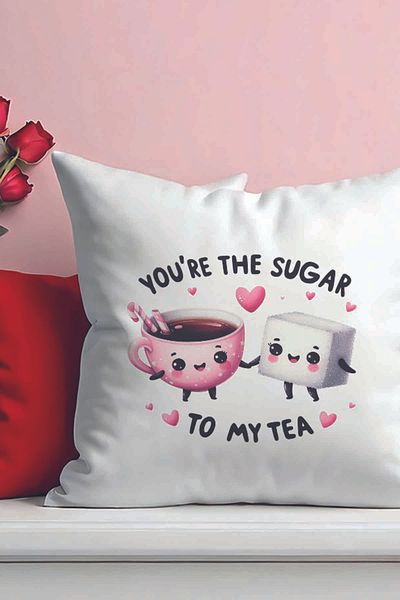 qoeuyl boutique You Are The Sugar To My Tea Printed Soție Iubita Cadou Romantic Fibră Satin Pernă Decorativă