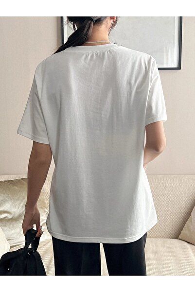 DUBU BUTİK Μπλουζάκι Guardian - Λευκό εμπριμέ κοντό μανίκι με λαιμόκοψη