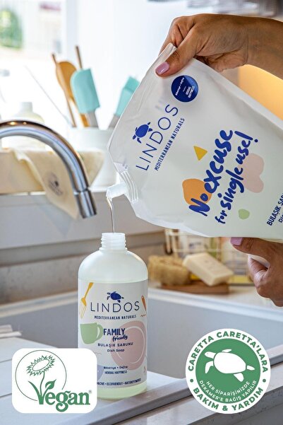 Lindos Doğal Elde Bulaşık Deterjanı %100 Bitkisel Güçlü Defne Ve Biberiye Yağlı (1200 600 ML)
