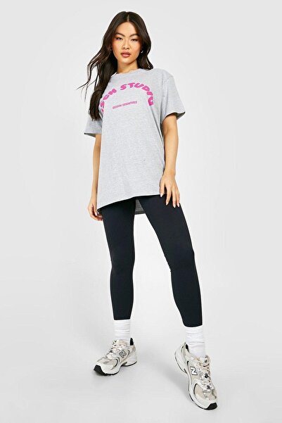 DUBU BUTİK Γκρι Oversize Dsgn Season T-shirt - Oversize Printed