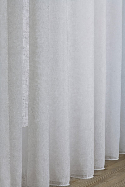 Gauze Fabric Design Ecru Linen Plus Extra-Fortified Tulle Curtain, No Ironing Required