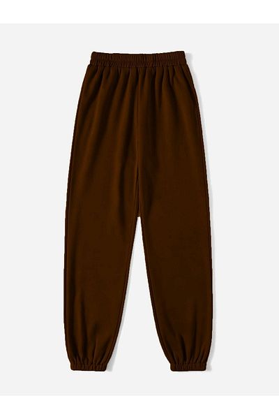Sweetline Καφέ Basic Straight Sweatpants Jogger - Rubber Leg High Waist Oversize