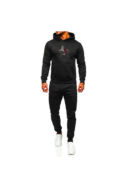 DUBU BUTİK God Of War Σετ Φούτερ Jogger - Μαύρη στάμπα Oversize Hoodie